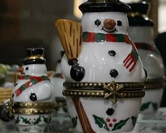 Limoges France SNOWMAN Trinket Box Peint Main