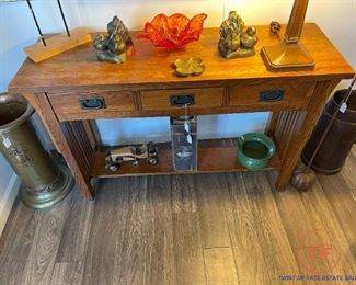 A A Laun Arts & Crafts Sofa Table With 3 Drawers