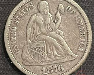 1876 CC Seated Liberty Dime