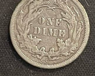 1876 CC Seated Liberty Dime