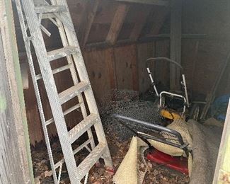 Lawnmowers, ladder, patio furniture 