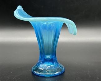 Antique Dugan Blue Opalescent Jack Pulpit Vase