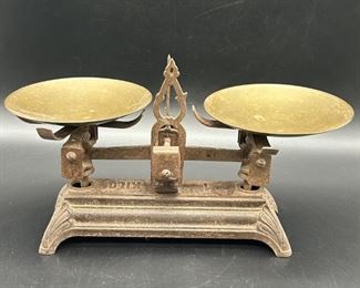 Antique Brass & Iron Balance Scale w/ Weights