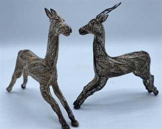 925 Silver Wire Deer and Doe Sculptures
