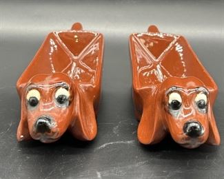 (2) Vintage Pottery: Dachshund Hot Dog Holders