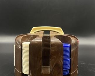 Vintage Bakelite Poker Chip Carousel Case w/ Chips