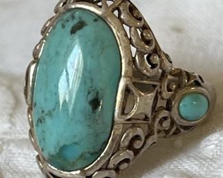 Sterling Silver & Turquoise Ring, Size 6
