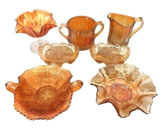 7pc. Vintage Orange Carnival Glass Dishes