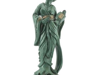 Vintage Teal Ceramic Geisha Sculpture