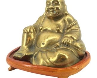 Vintage Brass Buddha Sculpture & Wood Base