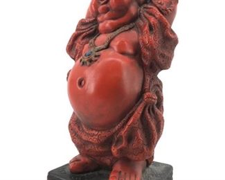 1961 Red Ceramic Buddha Sculpture by Solomon
