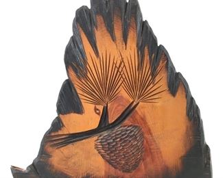 Vintage Emgraved Wood Pine Branch Sculpture