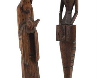 Vintage 2pc. Hand Carved Mexican Wooden Sculptures