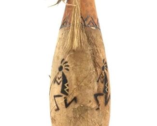 Vintage Artistic Navajo Kokopelli Design Gourd
