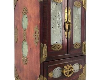 Vintage Carved Jade Inlaid Chinese Dresser Box