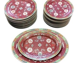 25pc Chinese Porcelain Thunder Longevity Dishes