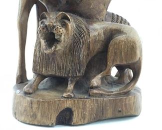 Hand Carved Wooden Safari Design Candleholder