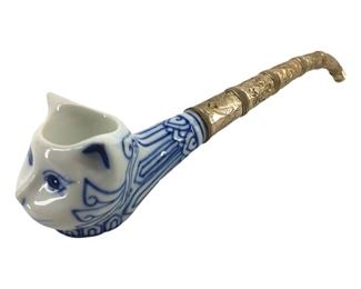 Old Porcelain/ Silver Cat Estate Pipe