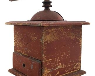 Old Red Wooden Coffee Grinder