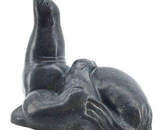 Vintage Ceramic Seal Family Sculpture