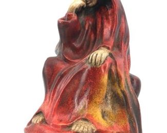 Vintage Red Contemplating Woman Sculpture