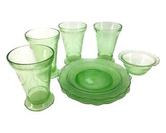 9pc. Vintage Green Depression Glass Dishes