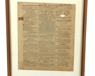1789 Pennsylvania Mercury Newspaper Clipping