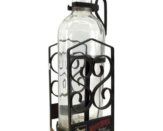 Vintage White Horse Bottle and Iron Holder