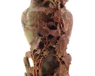 Signed Chinese Carved Jade and Soapstone Vase