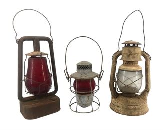 3pc. Vintage RR Red Globe/D Lite Lanterns