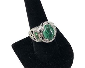 Green Chrysoprase/Tanzanite Silver Plated Ring