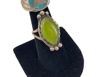 2pc. Green Tiger Eye/Turquoise Sterling Rings