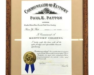 1996 Paul E. Patton Kentucky Colonel Certificate