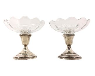 2pc. Lunt Sterling Filled Footed Glass Bowls