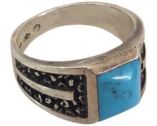 Vintage Sterling & Faux Turquoise Ring 13g