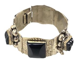 Vintage Sterling/Gold Flecked Obsidian Bracelet