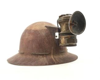 Antique Miner's Skullguard Helmet & Gas Light