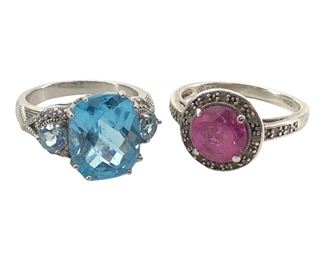 2pc. Sterling Blue & Pink Topaz Rings