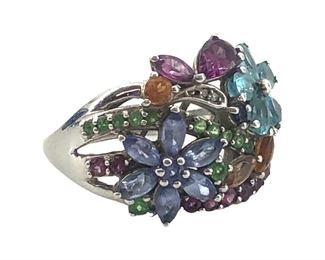 Vintage Sterling Silver & Precious Stone Ring