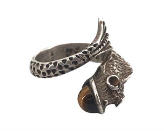 Signed Sterling/ Tiger Eye Fish Ring