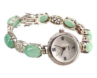 Sterling Mother of Pearl Face/Jade Band Watch