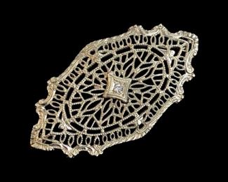 10k Gold Diamond Inlaid Victorian Brooch