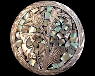 Vintage Sterling Silver & Abalone Floral Pin