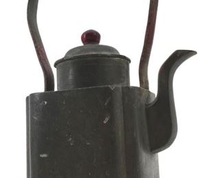 Antique Small Chinese Pewter Teapot & Red Handle