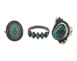 3pc. Native American Silver & Turquoise Rings