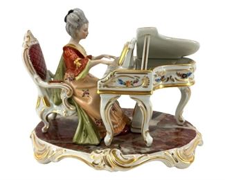 Rare German Dresden Porcelain Grand Piano Musician