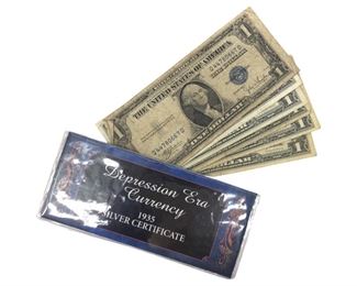 7pc. Depression Era & Silver Certificate Currency