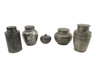 5pc. Antqiue Marked Asian Pewter Urns