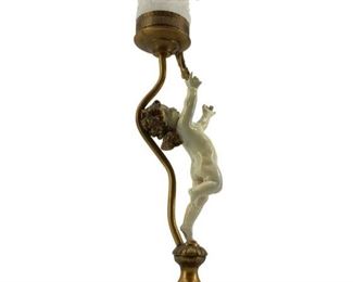 Vintage Porcelain/Brass/Frosted Glass Cherub Lamp