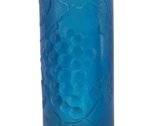 Vintage Signed Blue Grape Vine Art Glass Vase